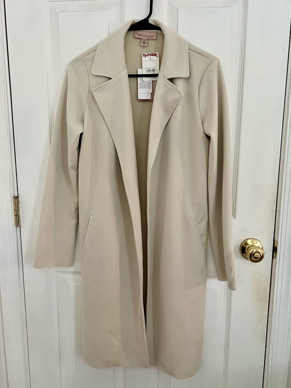 NWT- Philosophy Cream Long Open-Front Trench Coat